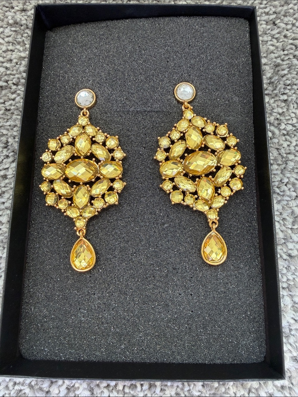 Vintage Susan Lucci Gold Crystal Drop Statement Earrings